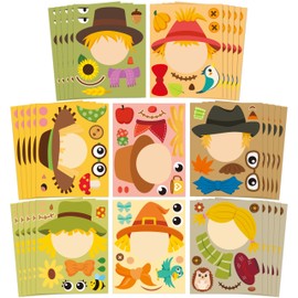 CY2SIDE Fall Scarecrow Sticker Sheets - 40PCS Autumn Harvest Make a Face Stickers Games for Kids School Reward Make Your Own Scarecrow Stickers Fall Thanksgiving DIY Stickers Party Favors Art Project