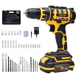 MoJoTools 20V Cordless Drill Set – 1×2.0Ah Battery, 3/8” Keyless Chuck, Variable Speed, 49-Piece Kit with Wood, Masonry, Metal Drill Bits & Screwdriver Bits, Charger & BMC Case