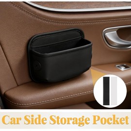jojofuny Bolsa de Bolsillo Lateral para Asiento de Automóvil de Cuero Sintético Negro Puerto para Cable y Cierre, Organizador Portátil Multifuncional para Vehículos