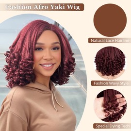 Style Icon 12” Short Afro Curly Ends Wig Wear-to-go Fluffy Yaki BUG Wig Side Part Soft Synthetic Lace Wig