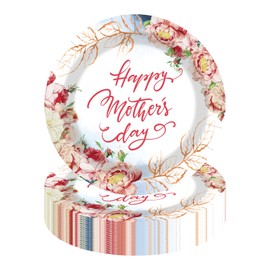 LDFDRT 7 inch Mother's Day Paper Plates 50 Pcs Party Dessert Plates Dinner Tableware For Birthday Picnic Party Decoration