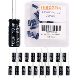 Throzzik 10uF 63V 5 * 11mm 20pcs Electrolytic Capacitor 10 uF MFD 63 Volt 0.2 * 0.43in Aluminum Capacitors