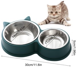 HTRTRR Cat Bowl Set, Stainless Steel Non-Slip Cat Bowls, Feeding Bowls for Cats and Puppies, Non-Slip Feeder Available in Green, Blue, Pink (Green)