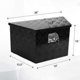 smileracing 26 Inch Aluminum Trailer Tongue Tool Box, Aluminum Storage Tool Box, for Trailer Tongue with Lock and 2 Keys, 5 Bar Tread Pattern - 26"X13.25"X12"