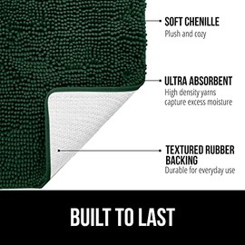 GORILLA GRIP GORILLA GRIP Bath Rug Mat 30x20, Thick Soft Absorbent Chenille, Quick Dry Microfiber Mats, Rubber Backing Machine Washable Shower Floor Rugs, Bathmat Runner, Bathroom Decor Accessories, Hunter Green