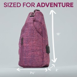 Nupouch Sonoma Antitheft Daypack Crossbody Sling Backpack, USB Charging, Lightweight Day Pack for Travel, Hiking, Everyday, Regular Mauve Floral