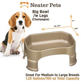 Neater Pet Brands Big Bowl with Leg Extensions - (1.25 Gallon/160 oz, Champagne) Huge Jumbo Trough Style Dog Pet Water Dish