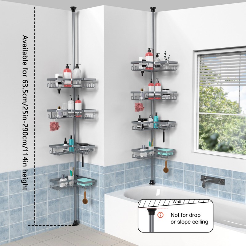 KEGII 4-Tier Corner Shower Caddy Tension Pole - Adjustable Shower