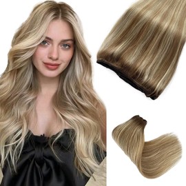 Blonde Ombre Balayage Hair Extensions - Light Brown to Platinum Blonde Real Remy Human Hair Weft - Double Weft Sew in Extension 120g