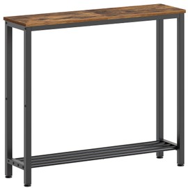 YATINEY Narrow Console Table, 2-Tier Small Sofa Table, 29.5" Thin Entryway Table, Behind Couch Table with Shelves, Industrial Hallway Table, for Living Room, Foyer, Rustic Brown and Black CT03BR