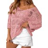 Dokotoo Women's Spring Crochet Hollow Out 3/4 Sleeve Pullover Sweater