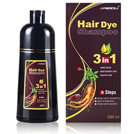 Bablabear MEIDU Brown Hair Color Shampoo for Women and Men,Instant Hair Dye Shampoo for Gray Hair Coverage, Herbal Ingredients, 3 in 1-100% Grey Cover