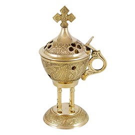 NKlaus Smoke burner with hinged lid and cross 18 cm high brass gold incense burner operating mode smoking charcoal on sand decoration 4018