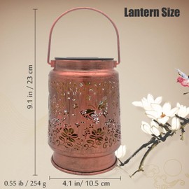 Gosyfeti Solar Garden Lantern Outdoor Waterproof, Hanging Butterfly Decorative Lanterns with Handle, Retro Metal Solar Light for Yard Patio Porch Table Pathway Walkway