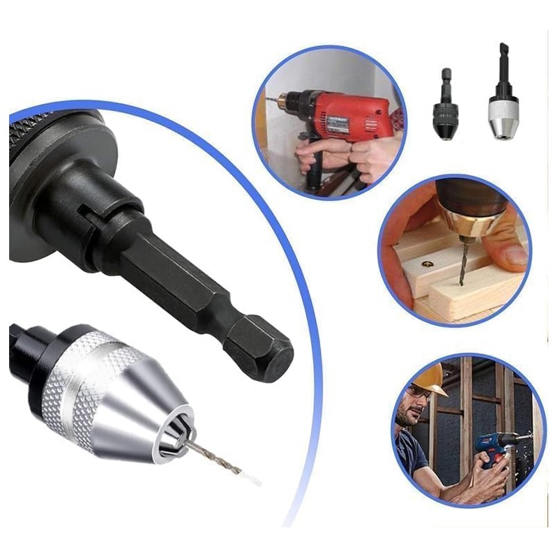 2Pcs Keyless Drill Chuck Adapter Set Convert Hex Shank to