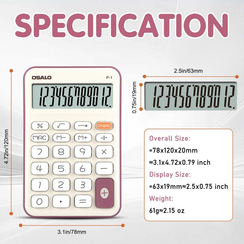 Pendancy Cute Compact Desk Calculator, 12-Digit LCD Display, Basic Functions,