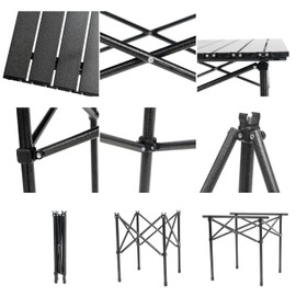 Wind Tour Portable Camping Table Folding Side Table Aluminum Lightweight Table with Carry Bag for Outdoor Cooking Hiking Picnics BBQ Travel (Black)
