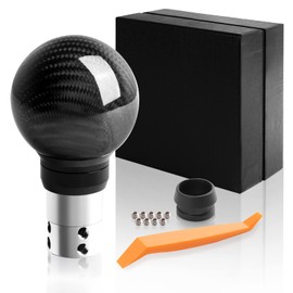 TEMSONE Universal Carbon Fiber Shift knob Round Ball Compatible with Lock/Button Automatic Transmission,Give for Boyfriend Father's Carbon Pattern Gear Shift Gift Box(Black)