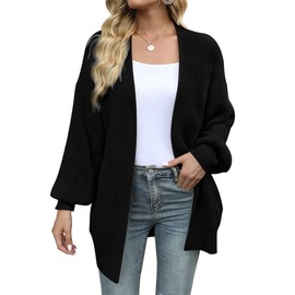 Jhsnjnr Womens Sweaters Open Front Knitted Long Cardigan Oversized Chunky Outwear with Pockets Black