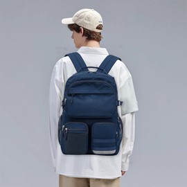 El-fmly Big Student Backpack for Teen Girls Boys, Water Resistant Multi Pockets Daypack with 15.6 Inch Laptop pocket for Travel School College (Navy Blue)