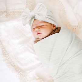 BQUBO Newborn Receiving Blanket Toddler Warm for Girls with Matching Bow Hat and Bow Headband Shower Gift