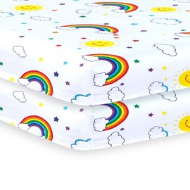 DTEX HOMES 2 x Cot Bed Sheets Super Soft Breathable Polycotton Fitted Sheet 60 x 120 cm (Rainbow)