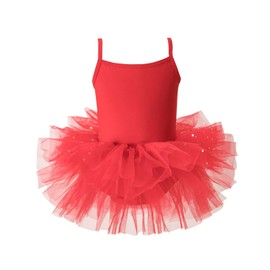 Toddler Girls Tutu Dresses Strap Shiny Tulle Ballet Leotard Ballerina Costume for Dance Red 2-4 Years