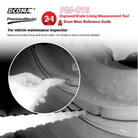 DCOMA Pocket Tech Gauge – 16ths Brake Pad Thickness Gauge, Measuring Tool, 2-in-1 Technician Gauge for Brake Lining & Drum Wear, Stainless Steel Pocket Tech Gauge, No Wheel Removal Needed