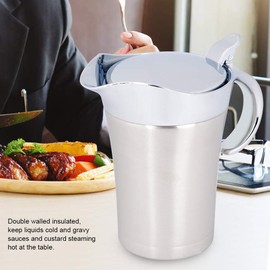 Gravy Boat with Lid, 304 Stainless Steel, Heat-Insulated, Double Walled, Sauce, Gravy Boat, Serving Jug, Easy to Pour (750 ml)