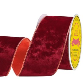 LEEQE Metallic 2-1/2 Inch Red Velvet Christmas Ribbon with Red Base Crushed Velvet Wired Ribbon for Gift Wrapping Tree Wreaths Holiday Decorations Creative Crafting 10 Yards