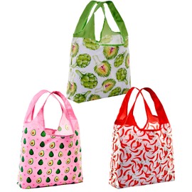 O-WITZ Reusable Grocery Bags | Vibrant Tote Bag For Groceries, Beach Gear, Toys & More | Washable Design With Large Handles For Maximum Convenience | Folds Into A Small Pouch, 3-pack, Veggies