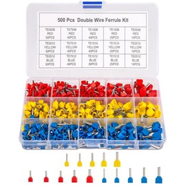 Shusmda Double Wire Ferrules Kit, 500Pcs Wire Ferrule Terminals, Insulated Ferrule Crimp Pin Terminals, Cord Pin End Terminal