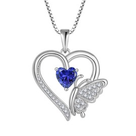 Inpasne Heart Butterfly Necklace for Women 925 Sterling Silver Heart Pendant Tanzanite December Birthstone Jewelry for Women Her Mom Wife
