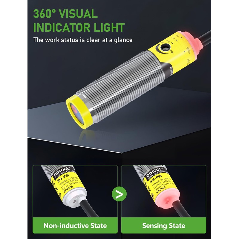 DIHOOL Photoelectric Proximity Sensor, Laser Motion Switch,IP65 Waterproof, Normally Open