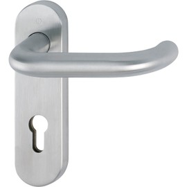 HOPPE Paris 10721047 Door Handle Set Matt Stainless Steel on Short Plate PZ