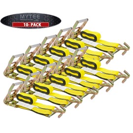 Mytee Products Ratchet Tie-Down Straps with Wire Hook, 2" x 30' Yellow Ratchet Strap | 10,000 Lbs Breaking Strength | Heavy Duty TieDown Ratchet Straps for Flatbed, Truck, Trailers Pickup (10 Pack)