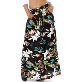 Jela London Women's High Waist Maxi Skirt Flowers Summer Pockets Long, black