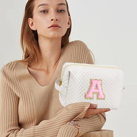 YOOLIFE Mothers Day Gifts for Daughter - First Communion Gifts for Girls, Baptism Gifts for Girls, White Initial Makeup Bag Cosmetic Bag for Girls G