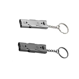 Emergency Survival Whistle,2 PCS Double Tubes Outdoor Whistle Stainless Steel High Decibel Safety Whistle with Keychain for Lifeguards Camping Hiking Outdoors Sports