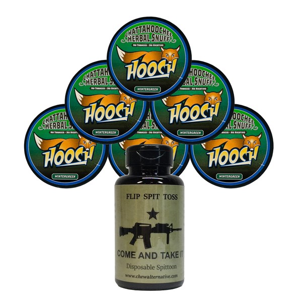 Hooch Herbal Snuff Wintergreen Pouch Packs - 6 Cans - Includes Mud Bud Disposable Spittoon - Cati