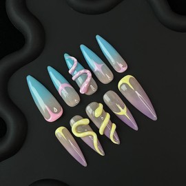 E - $9.9 SALE SirenTips Handmade Press On Nail Art 10Pcs Set Free Tools Luxury Nail Care Manicure Daily Durable - Style: E15, Size: S