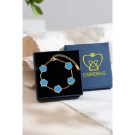 OSIRIDEH2 18K Gold Plated Clover Bracelets For Women, Lucky Bracelets Birthday gift bracelet Jewelry Gifts Jewelry Gifts Trendy for Women (Blue)