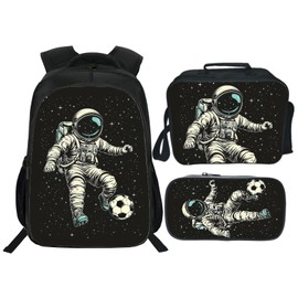 Rylane Soccer Backpack Kids Sports Bookbag 16inch Schoolbag With Lunch Box Bag And Pencil Case Set For Boys Girls