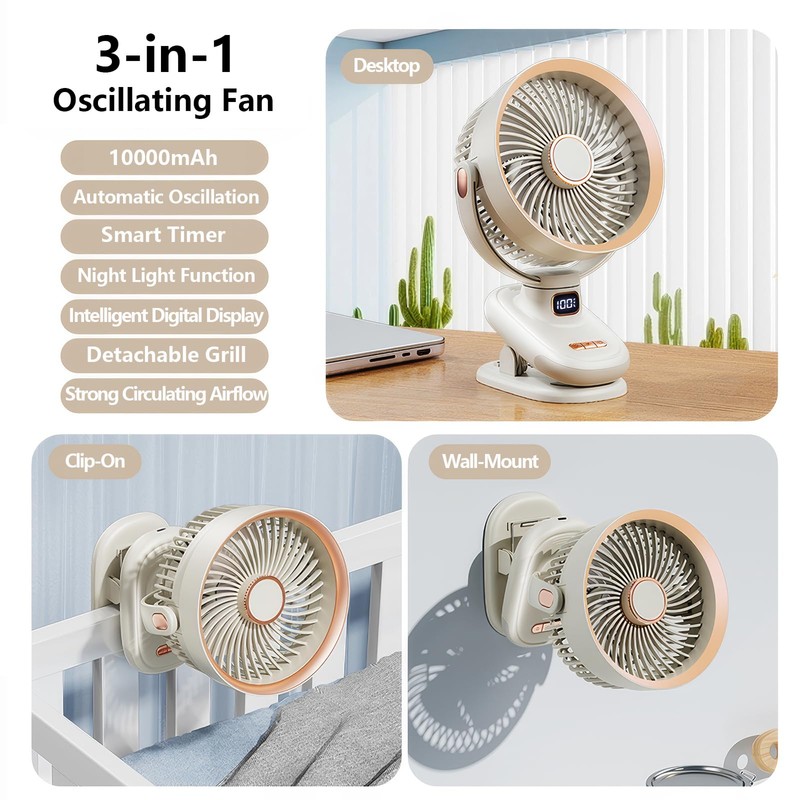 Desk Power Fan Quiet Operation Cooling, 90° Variable Tilt, 5