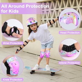 MHJY Kids Helmet and Pads Set with DIY Stickers Girls Bike Helmet Age 3-8 Years Unicorn Knee and Elbow Pads Adjustable Protective Gear for Children Cycle, Skateboard Scooter, Roller Skates