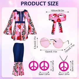 Bcuuozeeing 7 Pieces 60s 70s Hippie Costume Women (XL)
