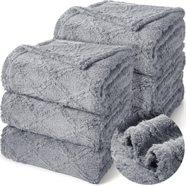 Buryeah 6 Pcs Sherpa Fleece Throw Blanket Bulk 50 x 60” Soft Cozy Jacquard Throw Blanket Warm Fleece Blanket Portable Lightweight Fuzzy Blanket for Wedding Sofa Bed Couch All Season (Light Gray)