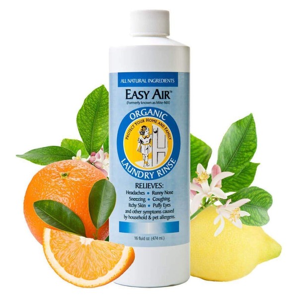 Easy Air Organic Allergy Relief Laundry Rinse 16-oz, Hypoallergenic & Fragrance Free, Eliminate Odors. Asthma & Allergy Safe for Babies & Pets.