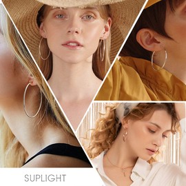 Suplight Women's / Girls' Hoop Earrings 925 Sterling Silver Large Round Circle Earrings Diameter 15/20/30/50/70 mm Huggie Hoop Earrings with Gift Box, Yellow Gold, No Gemstone