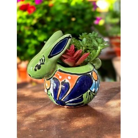 Small Talavera Bunny Planter | Handcrafted Mexican Pottery | 5”x5” Succulent Planter for Indoor & Outdoor Decor